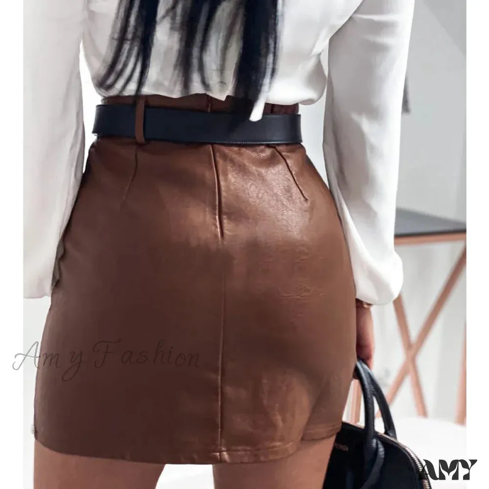 Amy Fashion - Elegant Fashion Rivets PU Leather Skirts