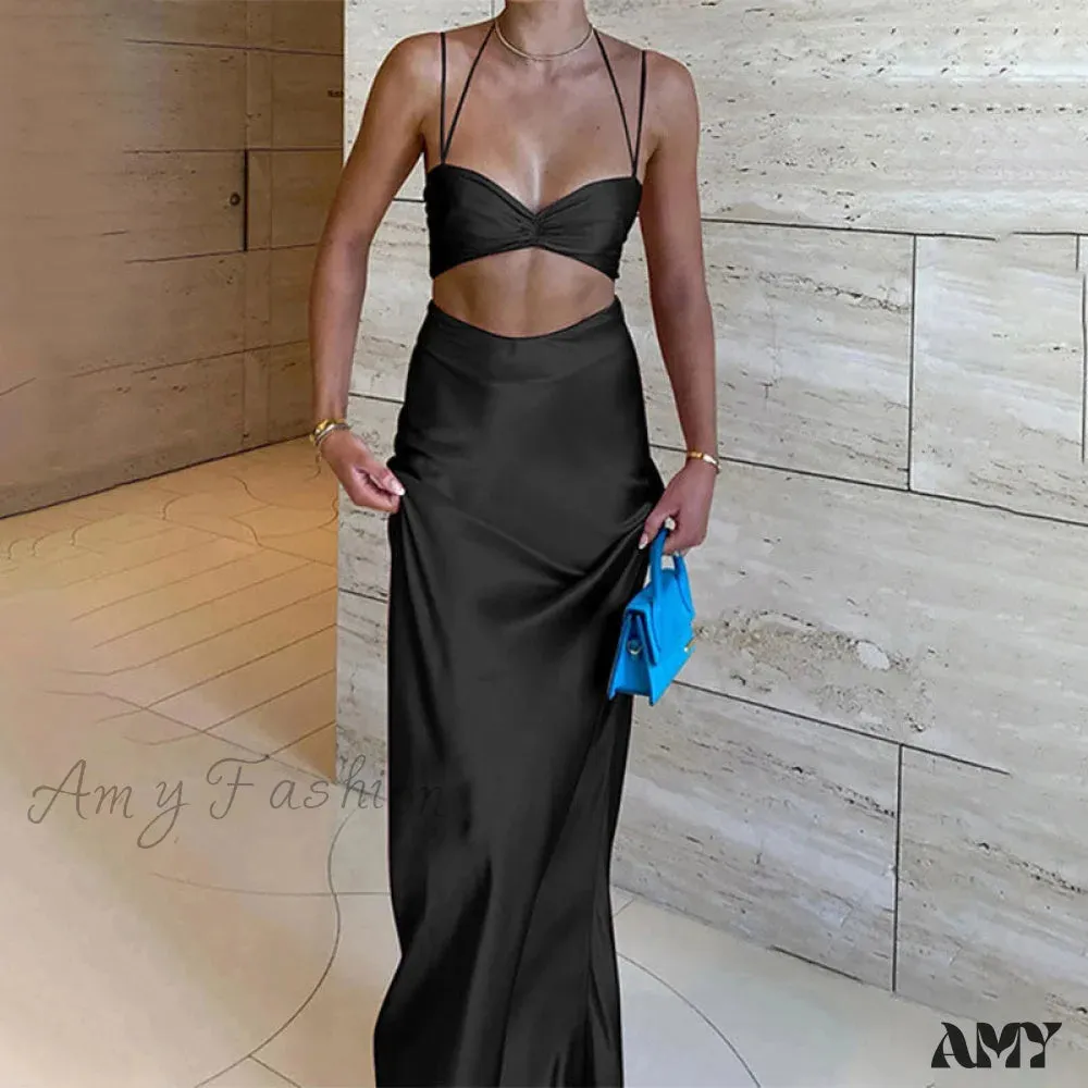 Amy Fashion - Sexy Satin Tube Top Midi Skirts