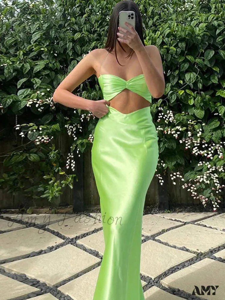 Amy Fashion - Sexy Satin Tube Top Midi Skirts