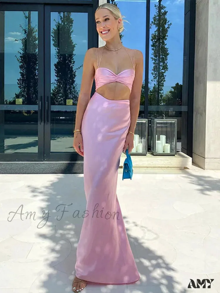 Amy Fashion - Sexy Satin Tube Top Midi Skirts