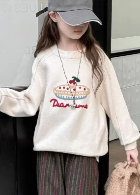 Beige Patchwork Warm Fleece Cotton Knit Girls Sweaters Spring TP031