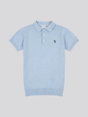 Boys Combed Cotton Polo Shirt in Parisian Blue Marl