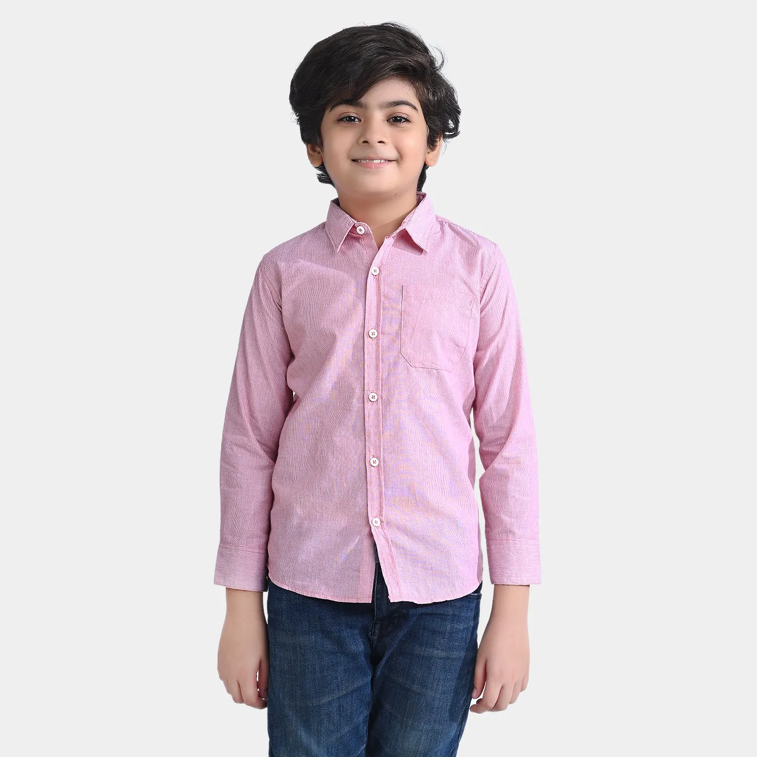 Boys Cotton Casual F/S Shirt- Pink