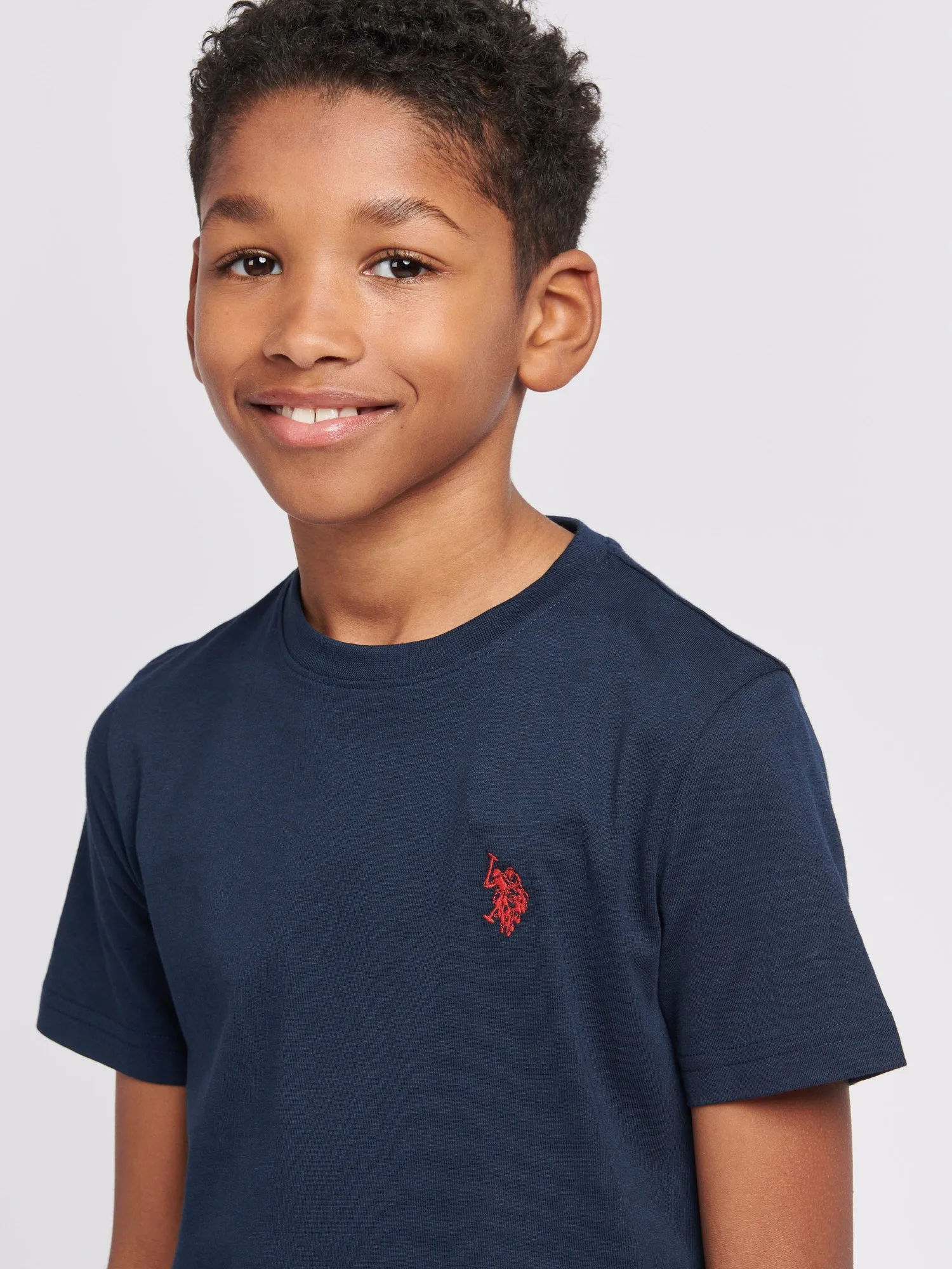 Boys Double Horsemen T- Shirt in Dark Sapphire Navy / Haute Red DHM