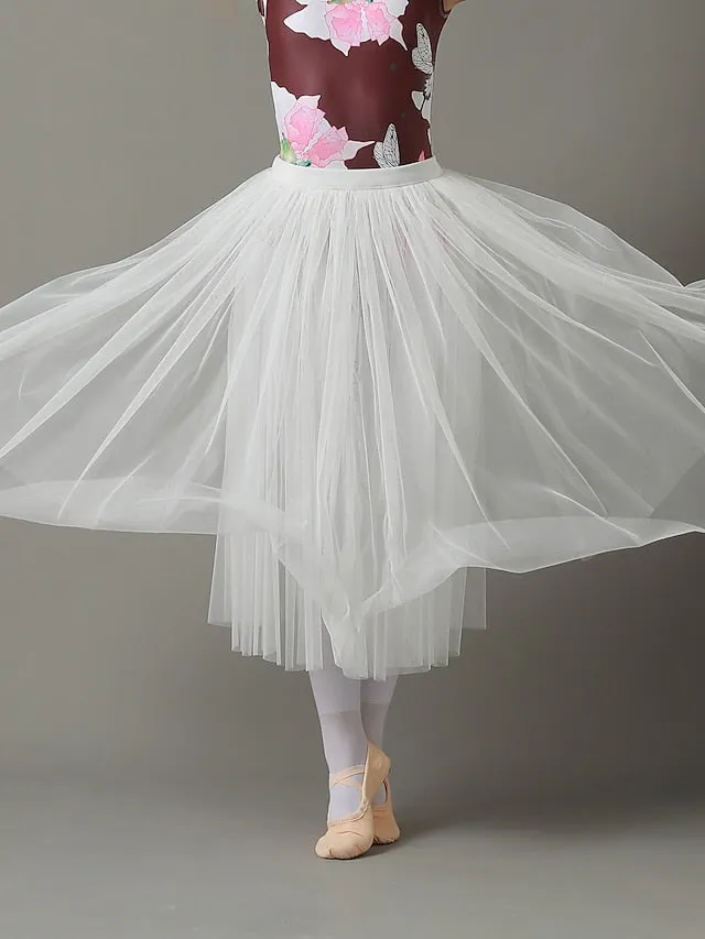 Breathable Ballet Skirts Ballroom Solid Tulle Women's Training Performance High Polyester Chiffon