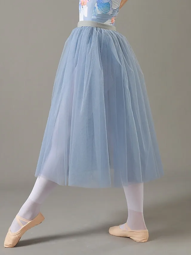 Breathable Ballet Skirts Ballroom Solid Tulle Women's Training Performance High Polyester Chiffon