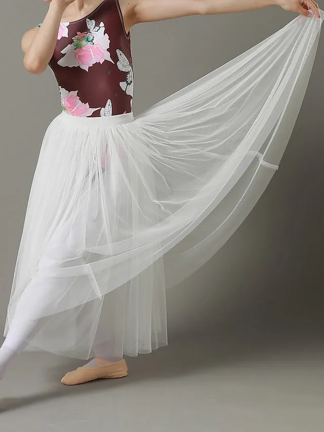 Breathable Ballet Skirts Ballroom Solid Tulle Women's Training Performance High Polyester Chiffon