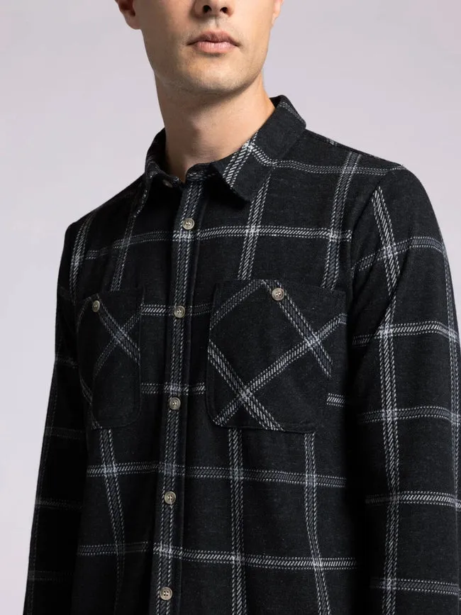 Clark Shirt - Long Sleeve Button Up BLACK CREAM PLAID