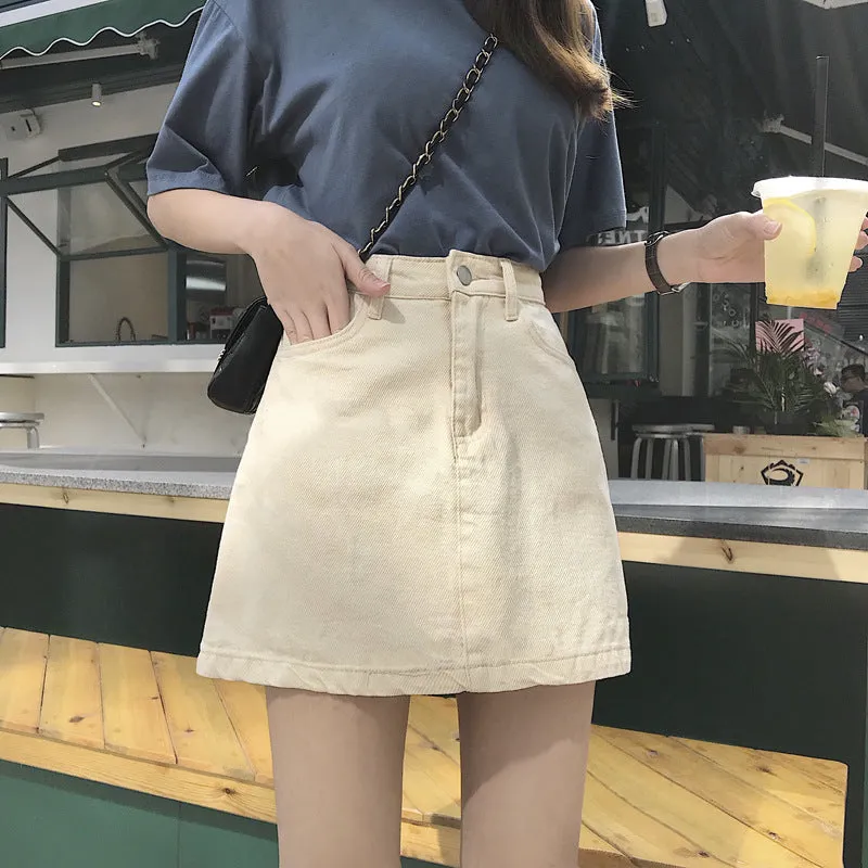 Cotton Skirt INS Popular Women Summer Korean High Waist Slim Look Hip Flattering A-Line Skirt