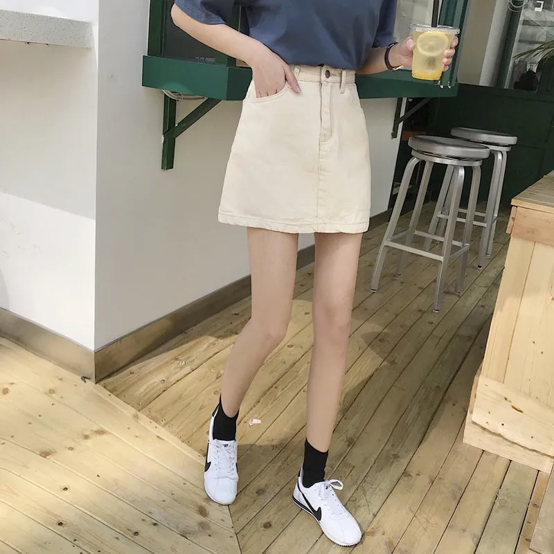 Cotton Skirt INS Popular Women Summer Korean High Waist Slim Look Hip Flattering A-Line Skirt