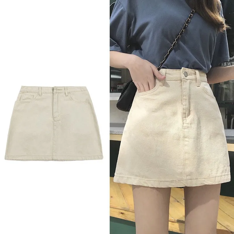 Cotton Skirt INS Popular Women Summer Korean High Waist Slim Look Hip Flattering A-Line Skirt