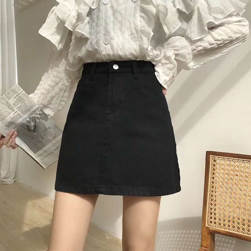 Cotton Skirt INS Popular Women Summer Korean High Waist Slim Look Hip Flattering A-Line Skirt