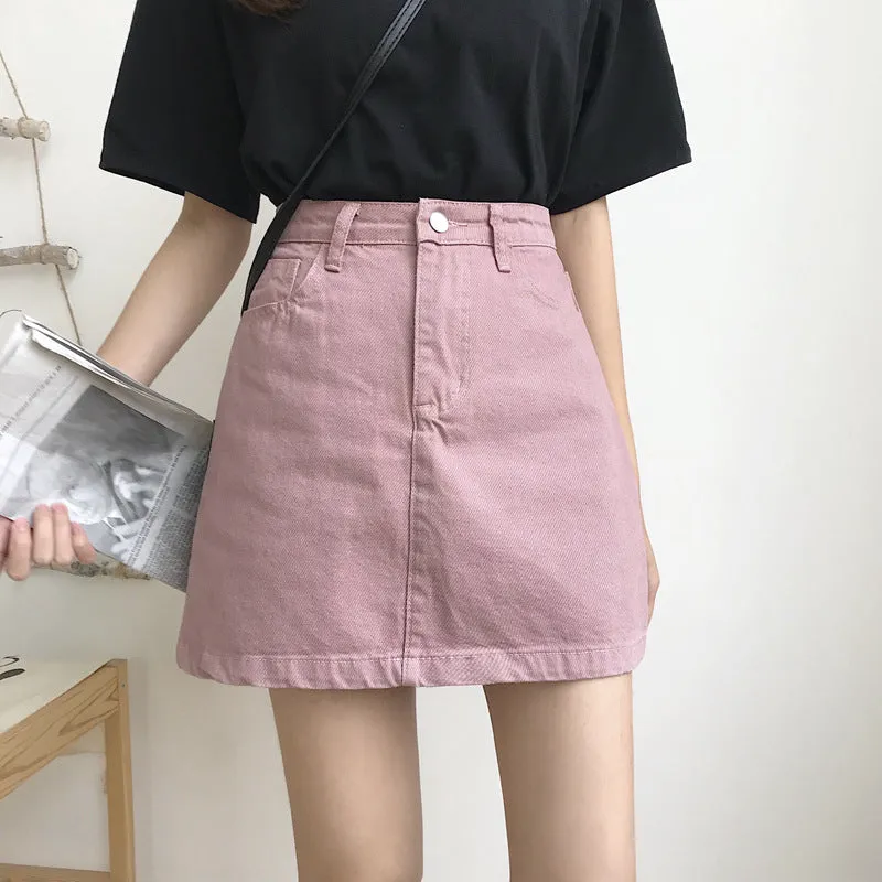 Cotton Skirt INS Popular Women Summer Korean High Waist Slim Look Hip Flattering A-Line Skirt