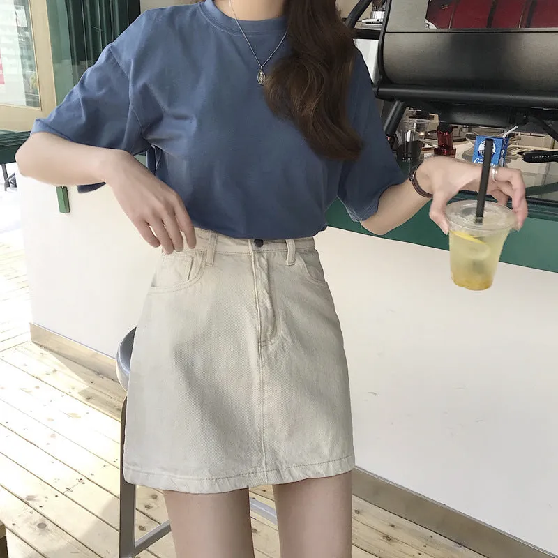 Cotton Skirt INS Popular Women Summer Korean High Waist Slim Look Hip Flattering A-Line Skirt