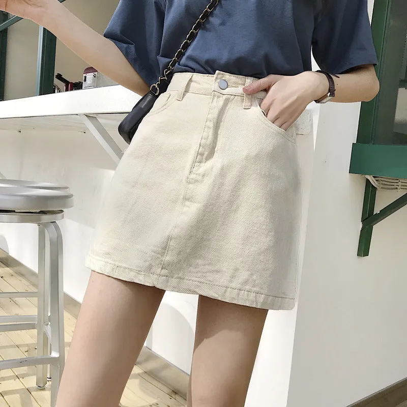 Cotton Skirt INS Popular Women Summer Korean High Waist Slim Look Hip Flattering A-Line Skirt