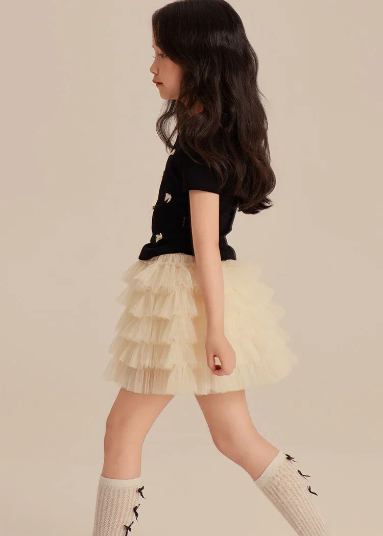 Elegant Black Bow Girls Top And Beach Skirts Two Pieces Set Summer SS1001