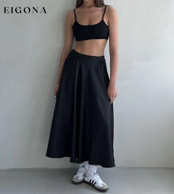 Elegant high-waisted satin satin long skirt