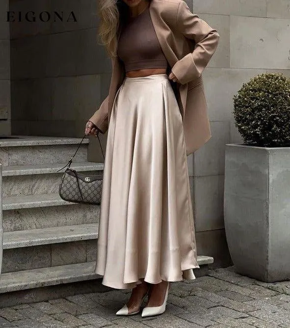 Elegant high-waisted satin satin long skirt