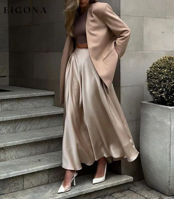 Elegant high-waisted satin satin long skirt