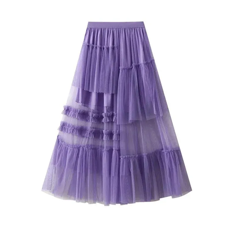 Elegant Mesh Splicing Skirt for Women