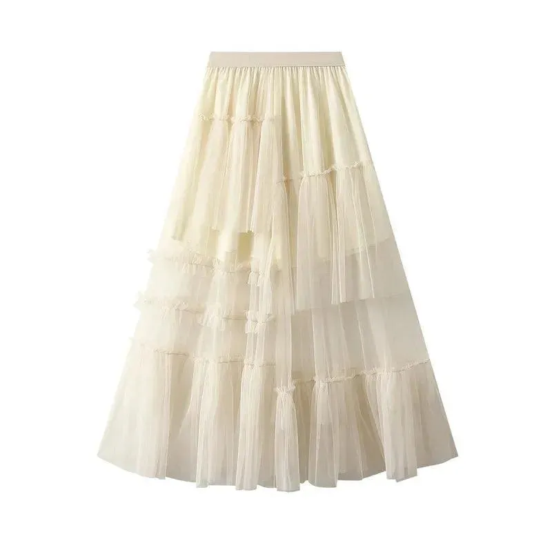 Elegant Mesh Splicing Skirt for Women