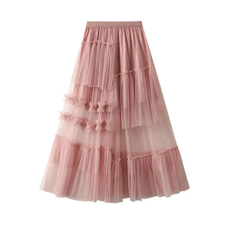 Elegant Mesh Splicing Skirt for Women