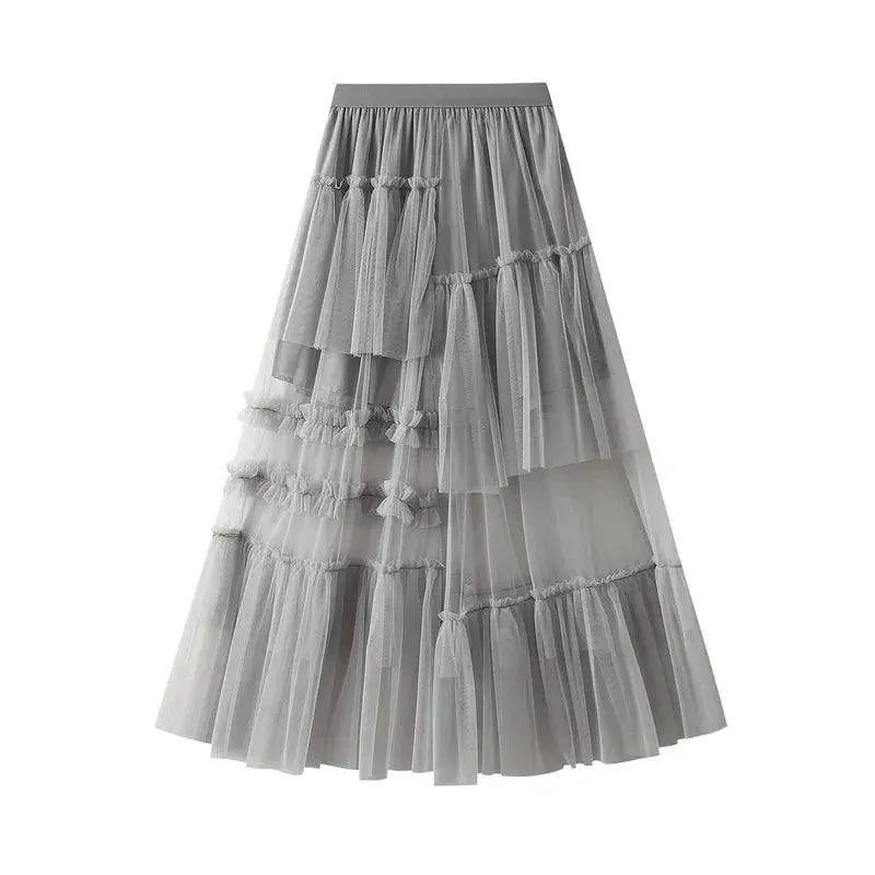 Elegant Mesh Splicing Skirt for Women