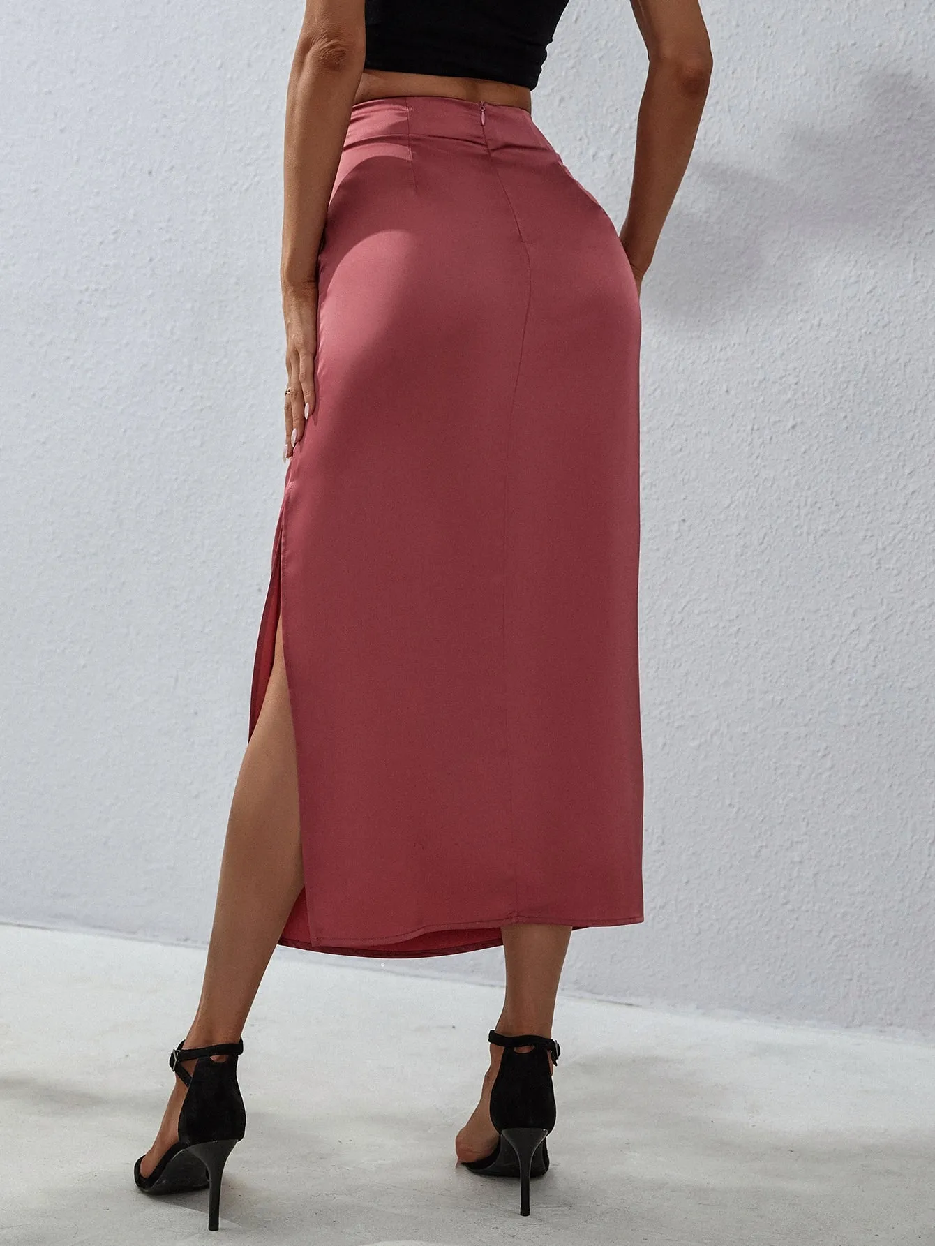 Elegant Plain Split High Waist Long Women Skirt