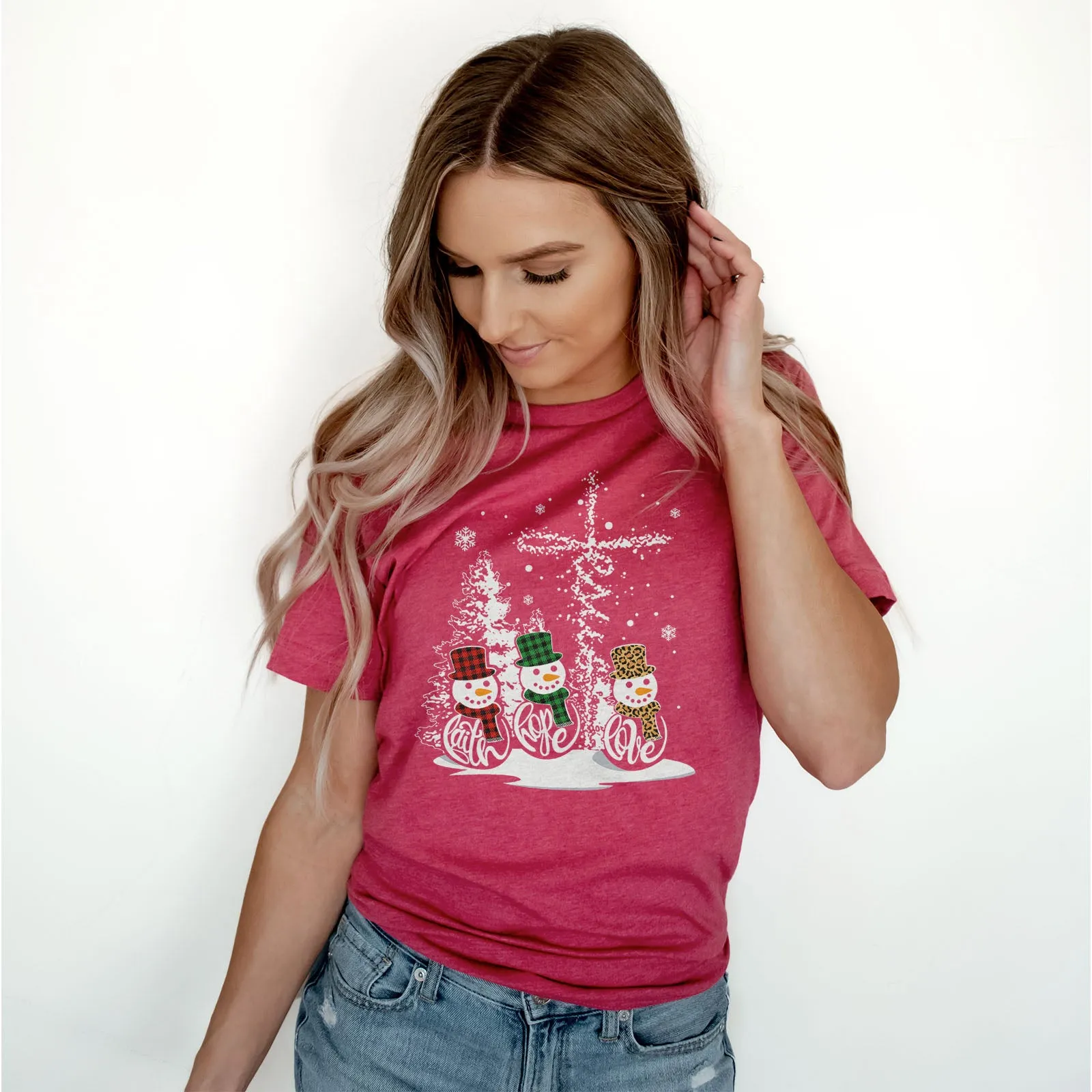 Faith Hope Love Jesus Snowman Christmas Tee