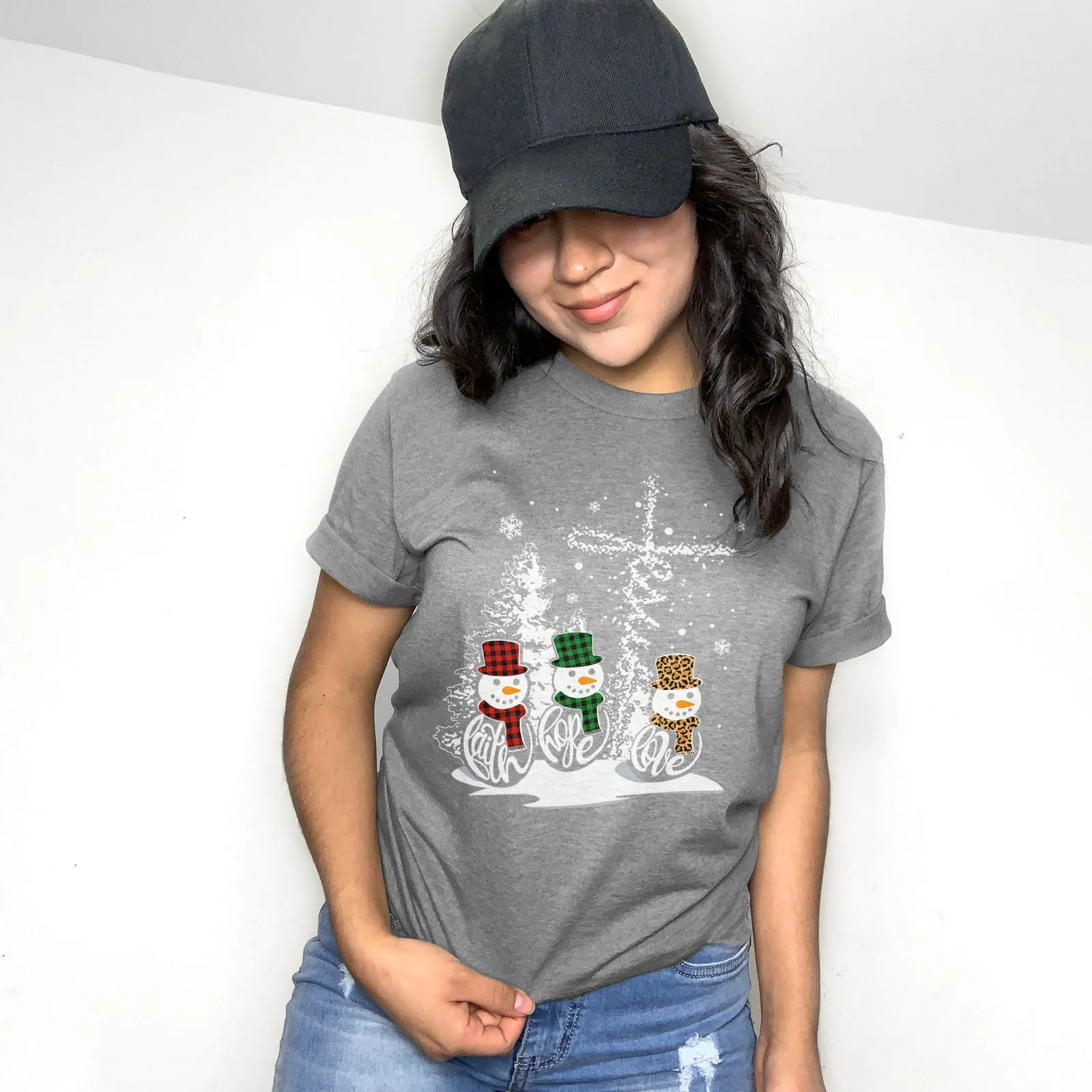 Faith Hope Love Jesus Snowman Christmas Tee