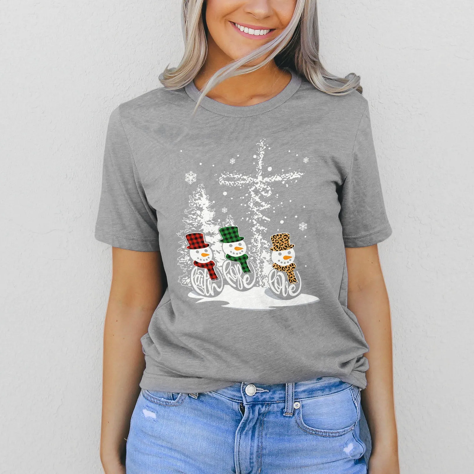 Faith Hope Love Jesus Snowman Christmas Tee