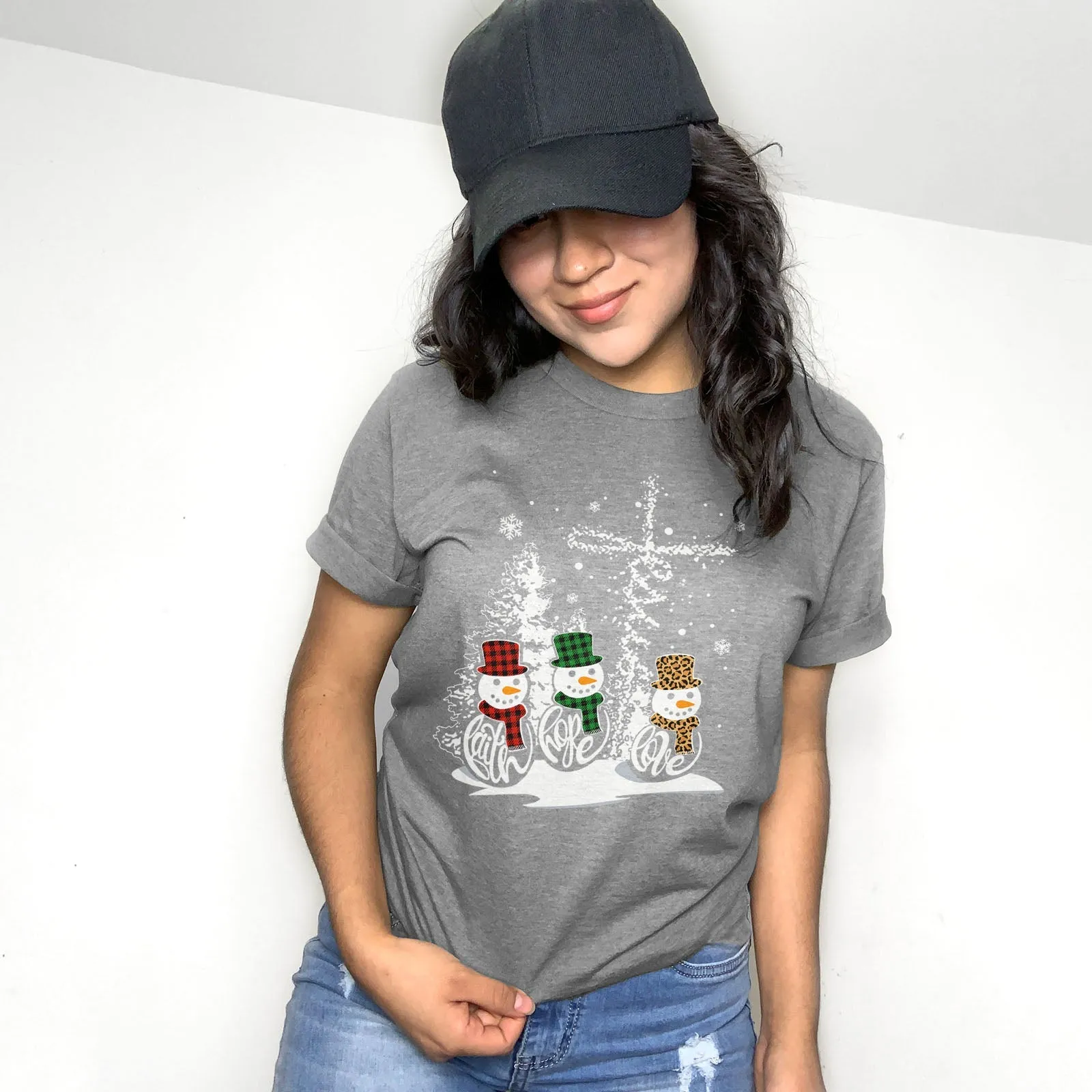 Free Gift - Faith Hope Love Jesus Snowman Christmas Tee