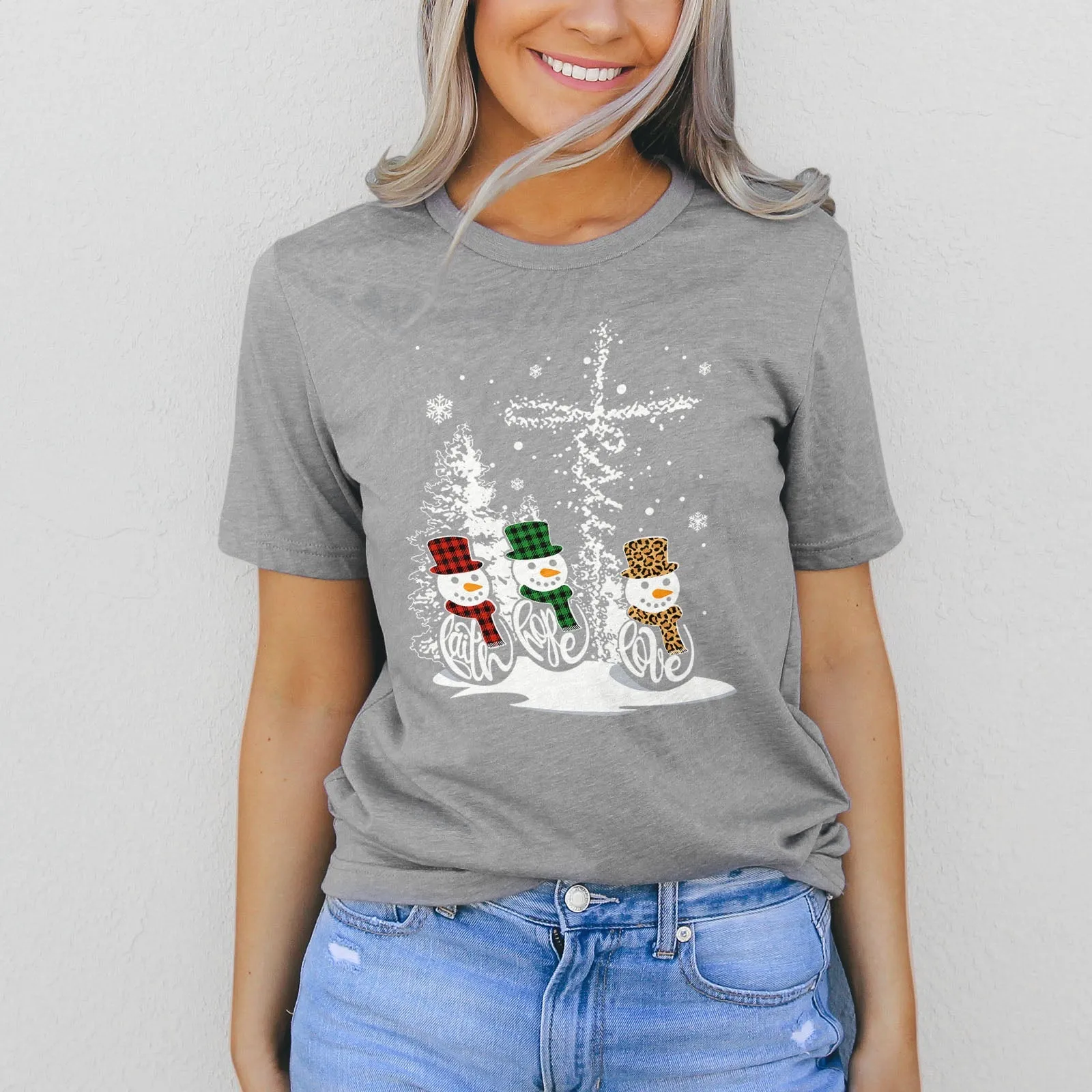 Free Gift - Faith Hope Love Jesus Snowman Christmas Tee