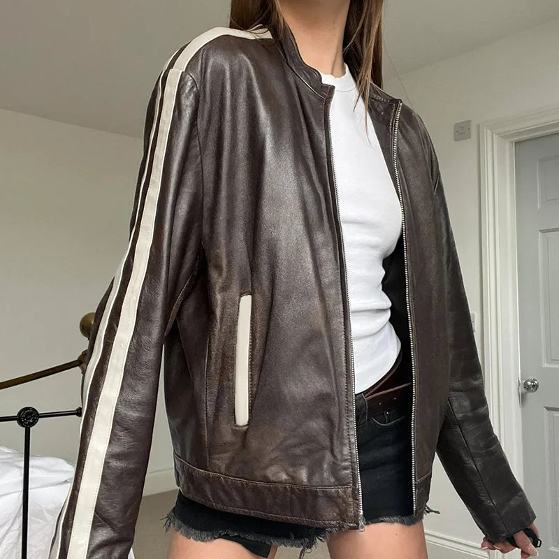 Harper Faux Leather Track Jacket