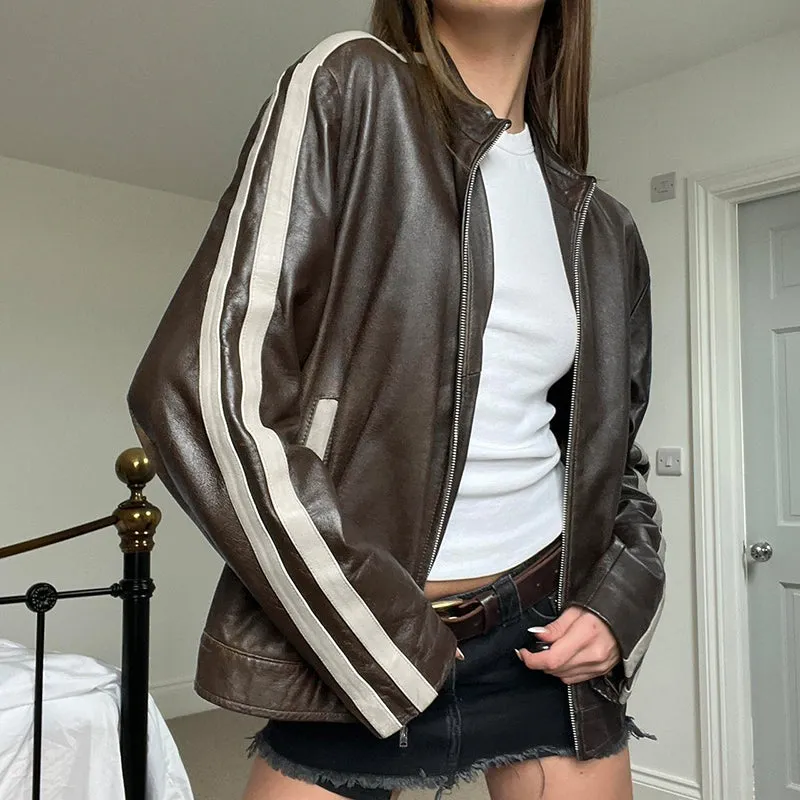 Harper Faux Leather Track Jacket