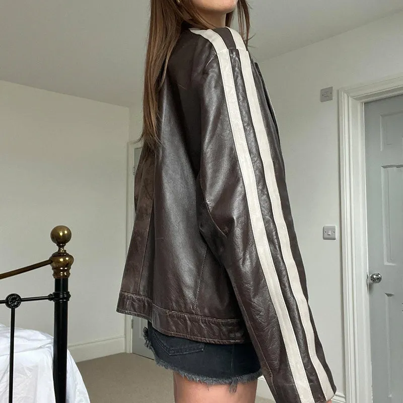 Harper Faux Leather Track Jacket