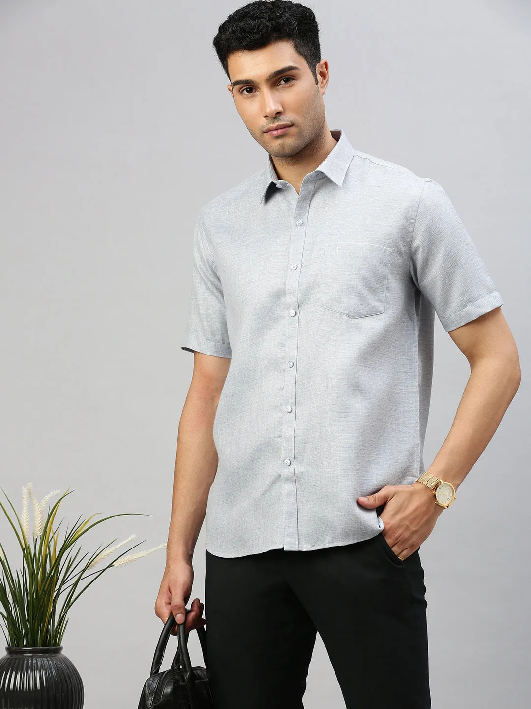 Men Cotton Blend Shirt Grey T7 CG12