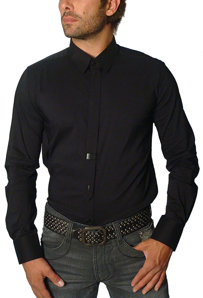 Men's FAITH CONNEXION - "BROOK" Dress Shirt with Tie and Leather Accents