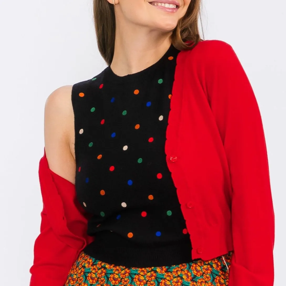 Multicolor Polka Dot Sleeveless Sweater