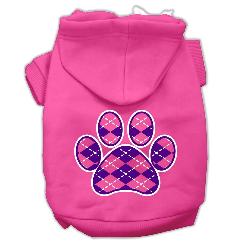 Pet Dog & Cat Hoodie Screen Printed, "Purple Argyle Paw"