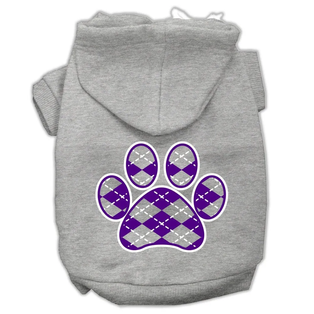 Pet Dog & Cat Hoodie Screen Printed, "Purple Argyle Paw"