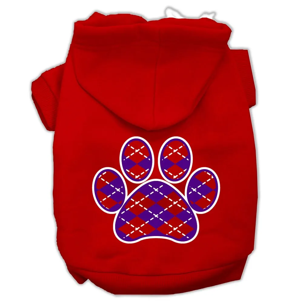 Pet Dog & Cat Hoodie Screen Printed, "Purple Argyle Paw"