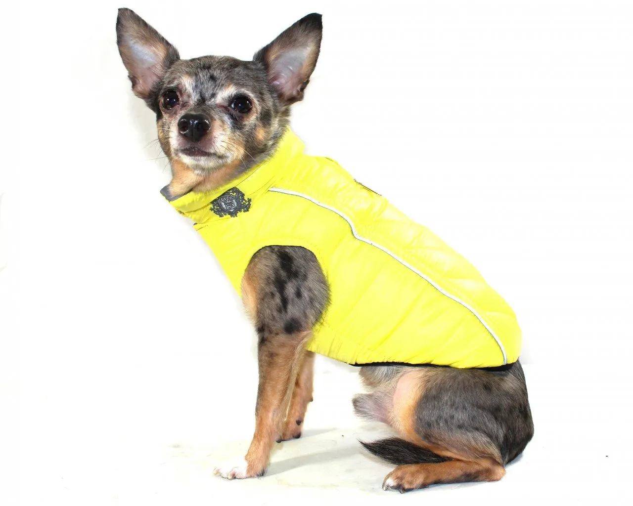 Reversible Winter Dog Jacket - Hip Doggie Featherlite Reversible-Reflective Puffer Vest Yellow/Grey