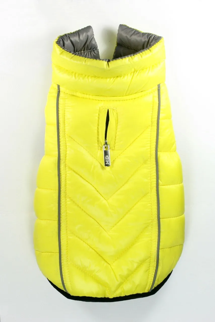 Reversible Winter Dog Jacket - Hip Doggie Featherlite Reversible-Reflective Puffer Vest Yellow/Grey