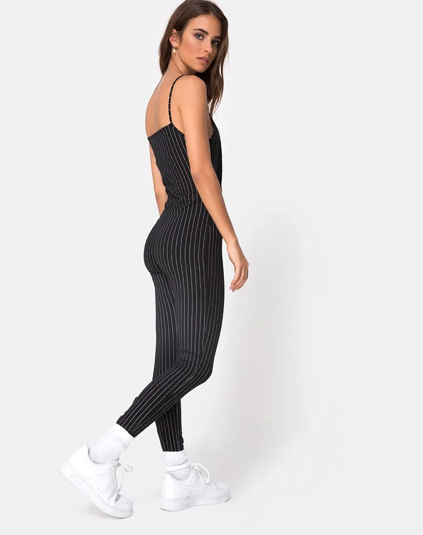 Solita Unitard in Pinstripe Black