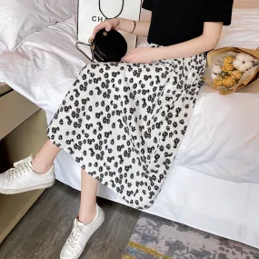 Summer Daisy Skirt Women High Waist Chiffon Thin Floral Mid-Length A-Line Ankle-Length Skirt