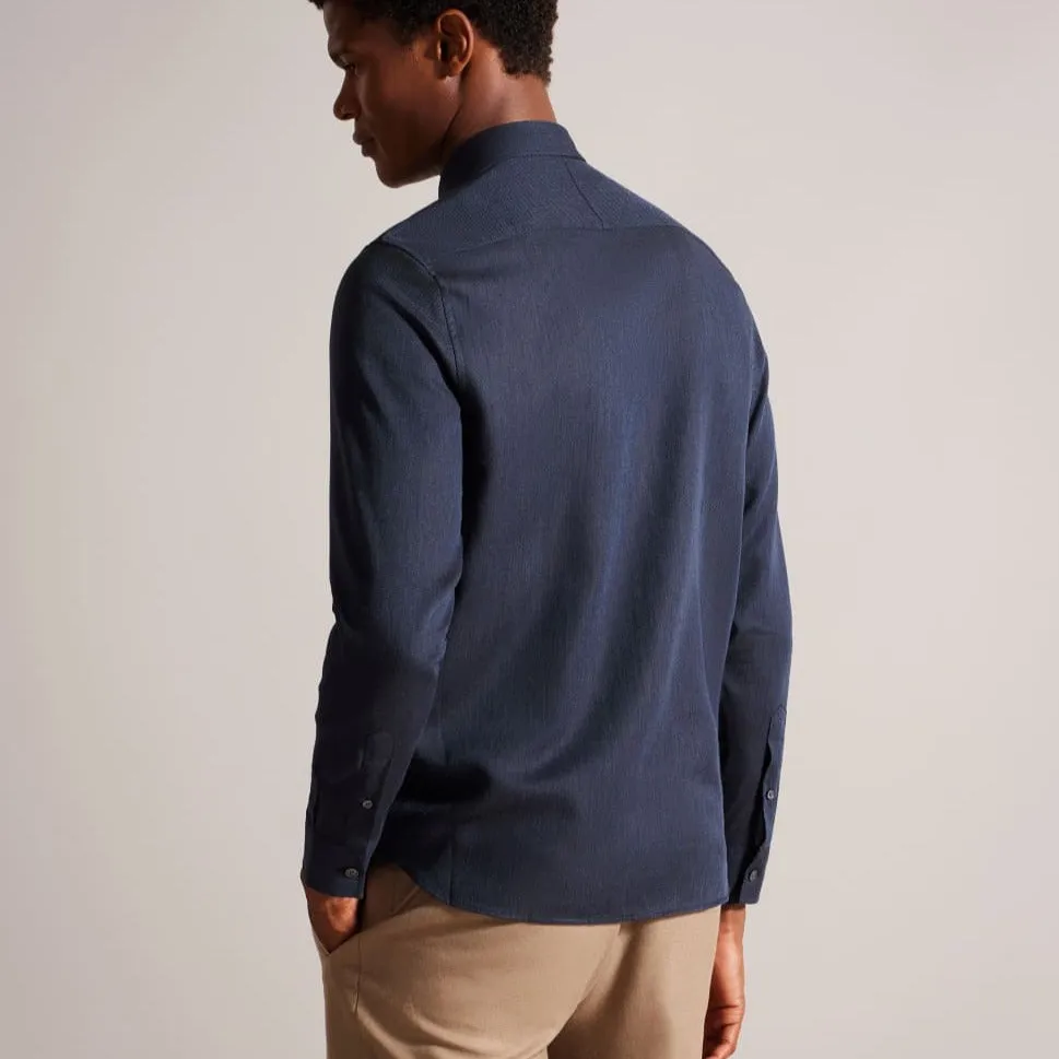 Ted Baker Crotone Long Sleeve Herringbone Shirt in Navy