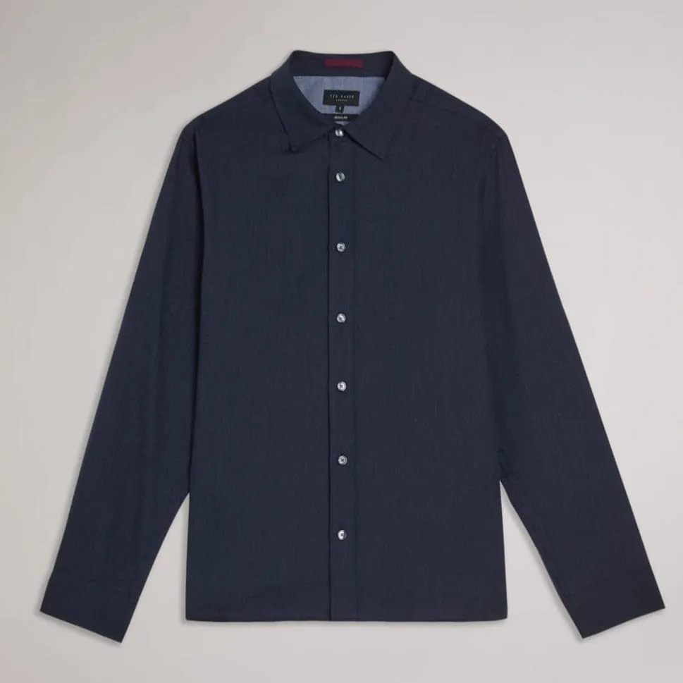 Ted Baker Crotone Long Sleeve Herringbone Shirt in Navy