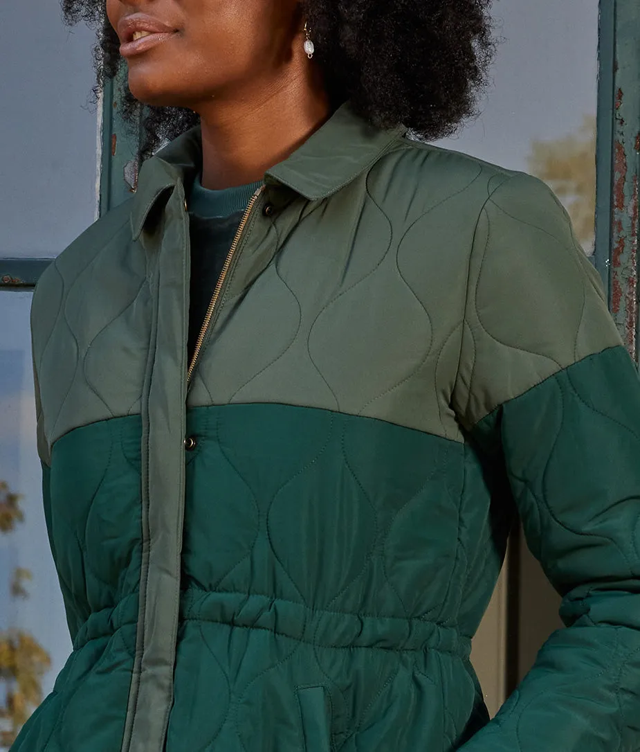 The Long Colorblock Eco Quilted Coat - Olive & Eden