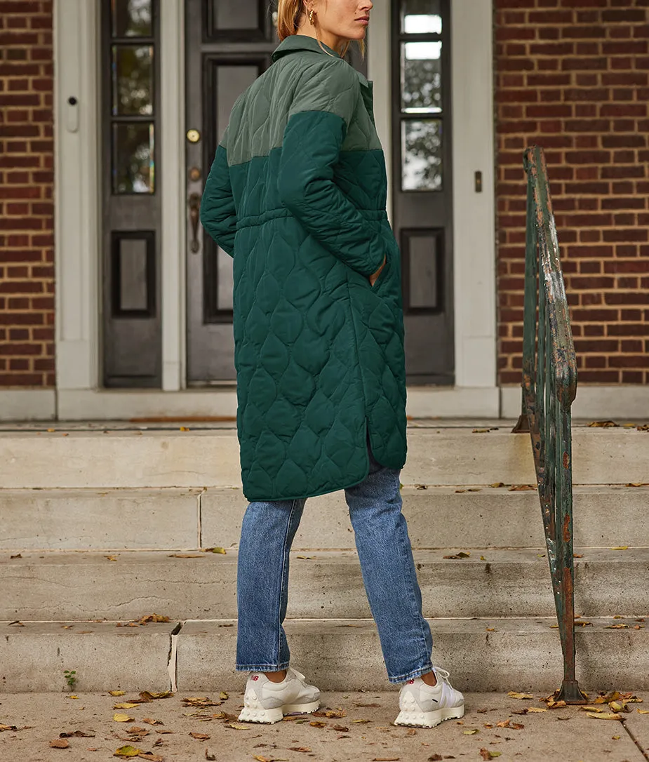 The Long Colorblock Eco Quilted Coat - Olive & Eden